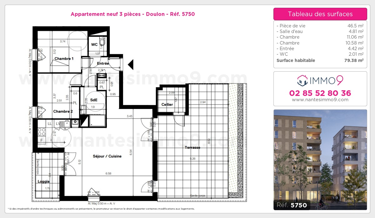 Plan et surfaces, Programme neuf Nantes : Doulon Référence n° 5750
