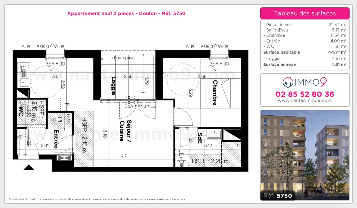 Plan et surfaces, Programme neuf Nantes : Doulon Référence n° 5750