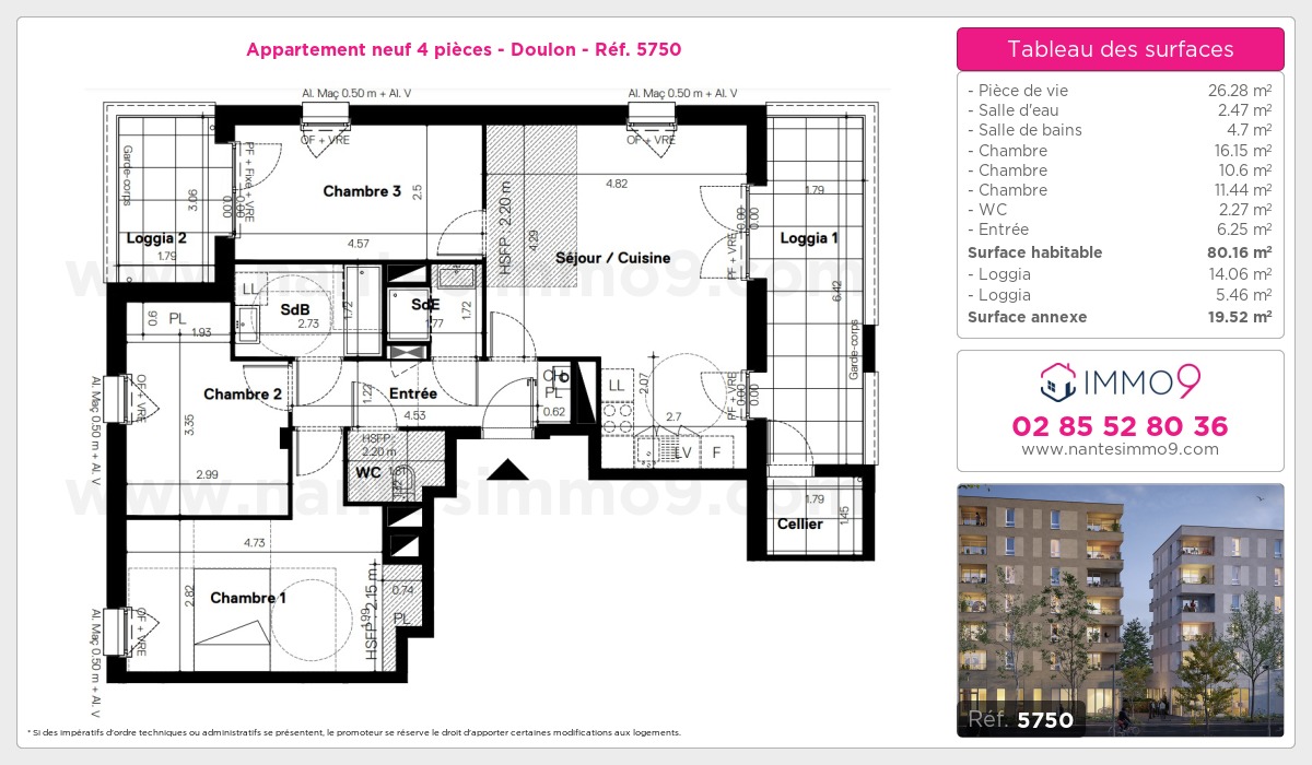 Plan et surfaces, Programme neuf Nantes : Doulon Référence n° 5750