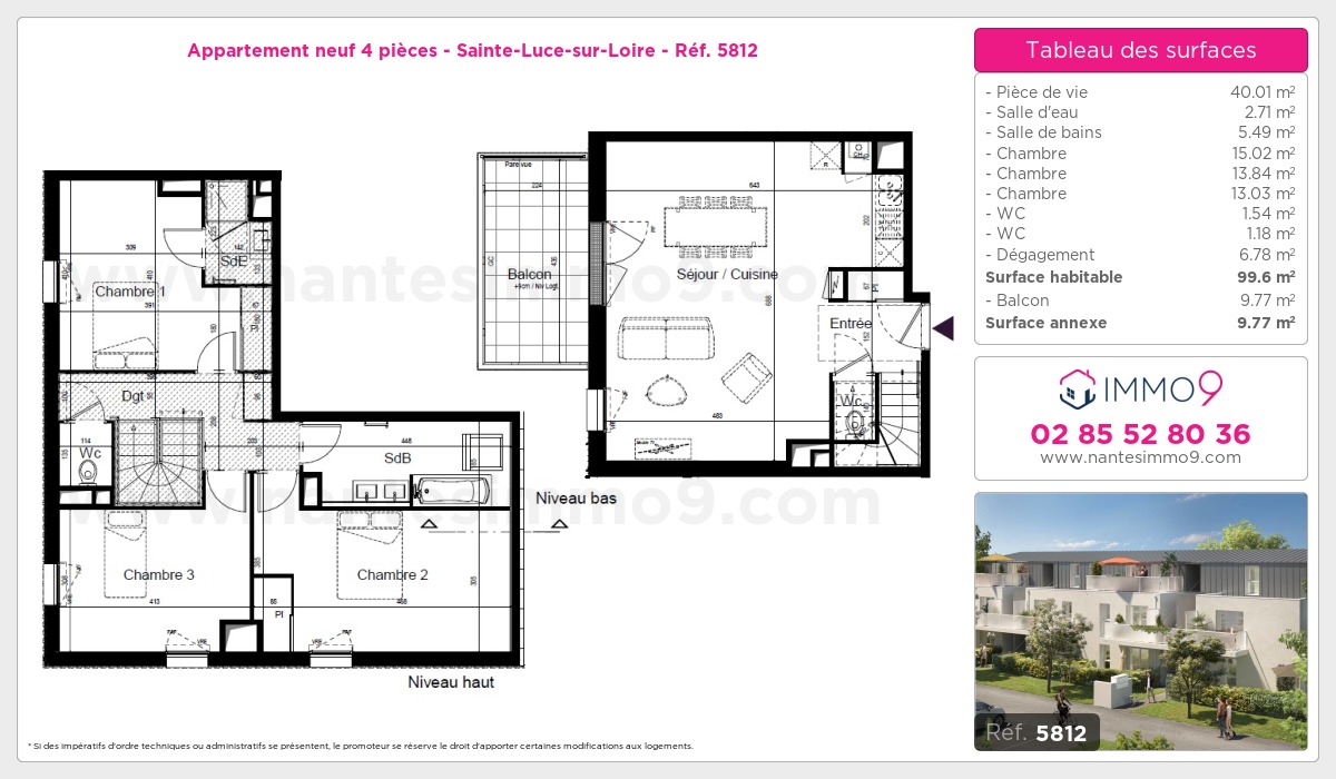 Plan et surfaces, Programme neuf Sainte-Luce-sur-Loire Référence n° 5812