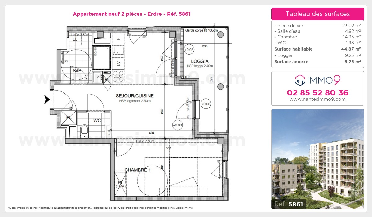 Plan et surfaces, Programme neuf Nantes : Erdre Référence n° 5861