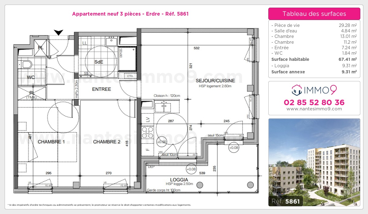 Plan et surfaces, Programme neuf Nantes : Erdre Référence n° 5861