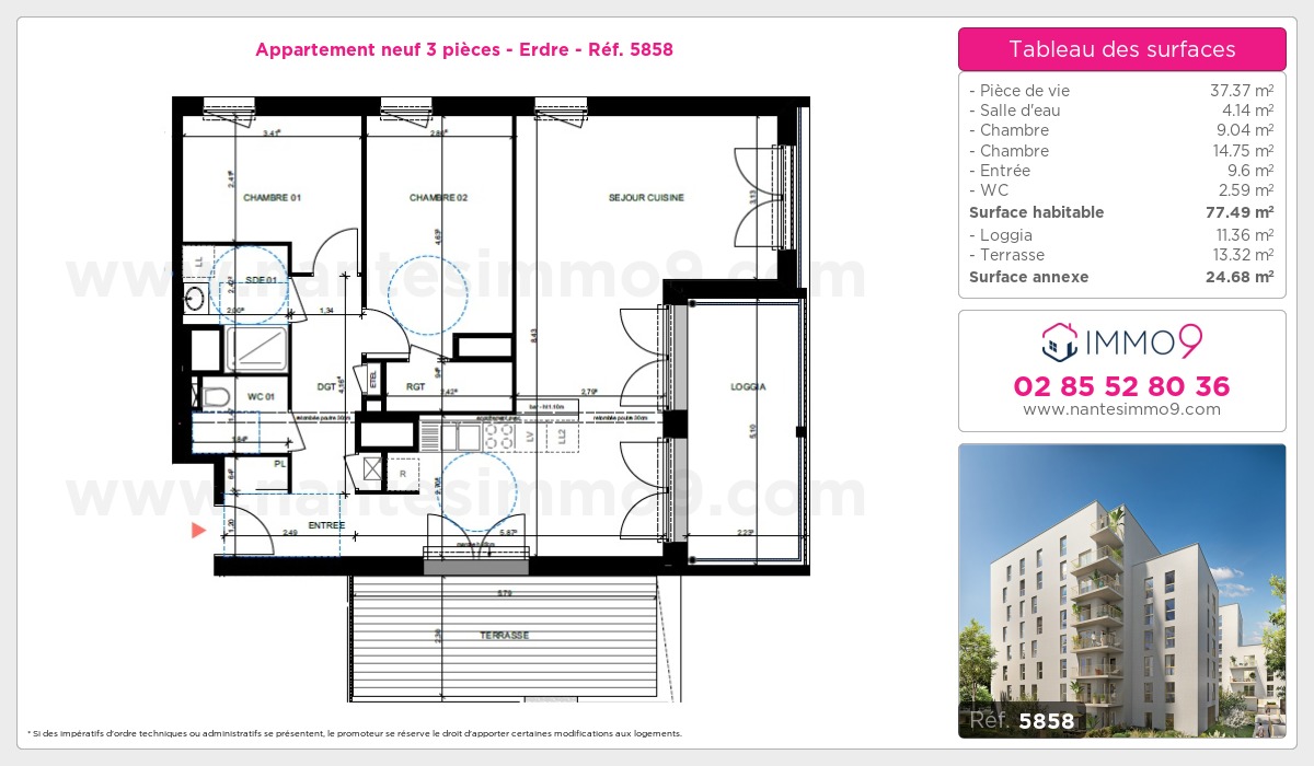 Plan et surfaces, Programme neuf Nantes : Erdre Référence n° 5858