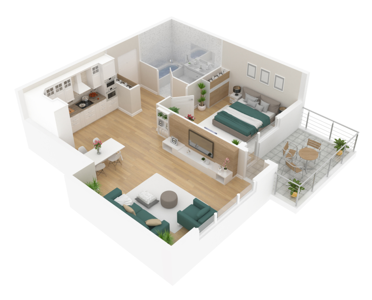 Avantages de l’immobilier neuf - intérieur salon en vision 3D