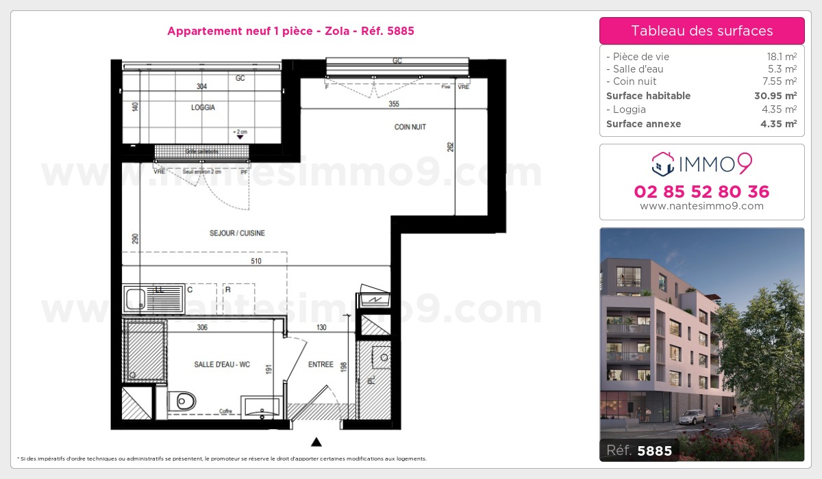 Plan et surfaces, Programme neuf Nantes : Zola Référence n° 5885