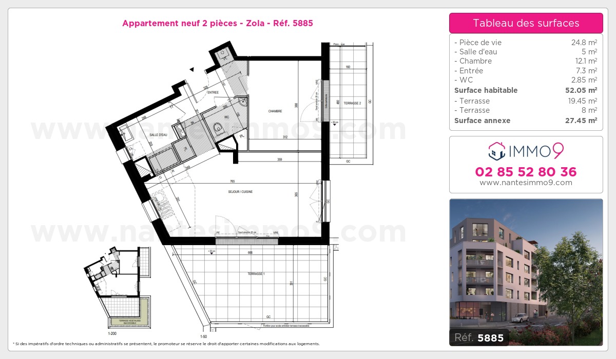 Plan et surfaces, Programme neuf Nantes : Zola Référence n° 5885