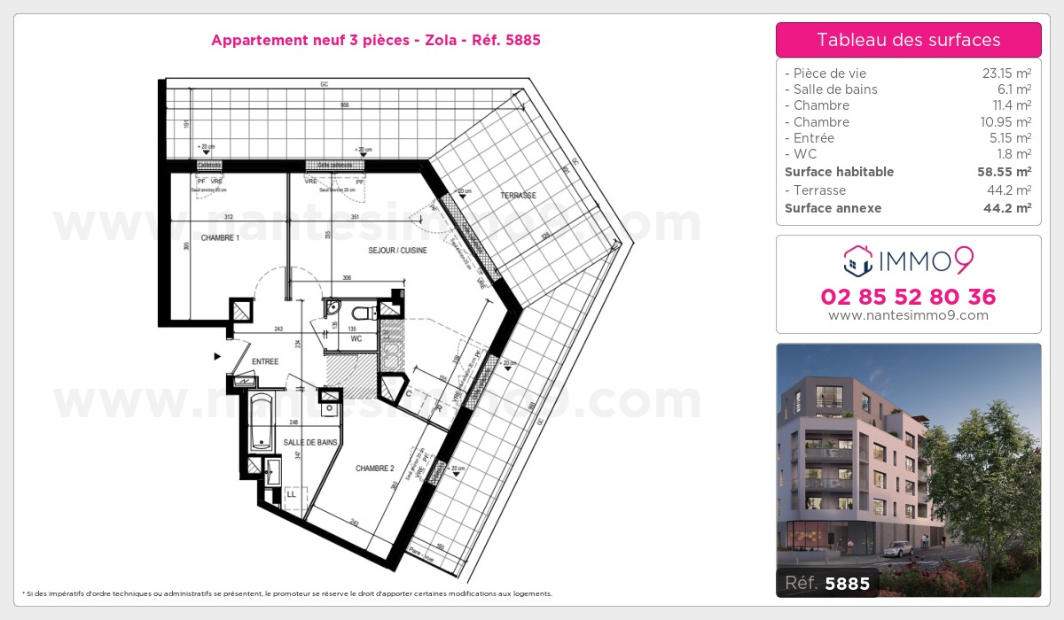 Plan et surfaces, Programme neuf Nantes : Zola Référence n° 5885