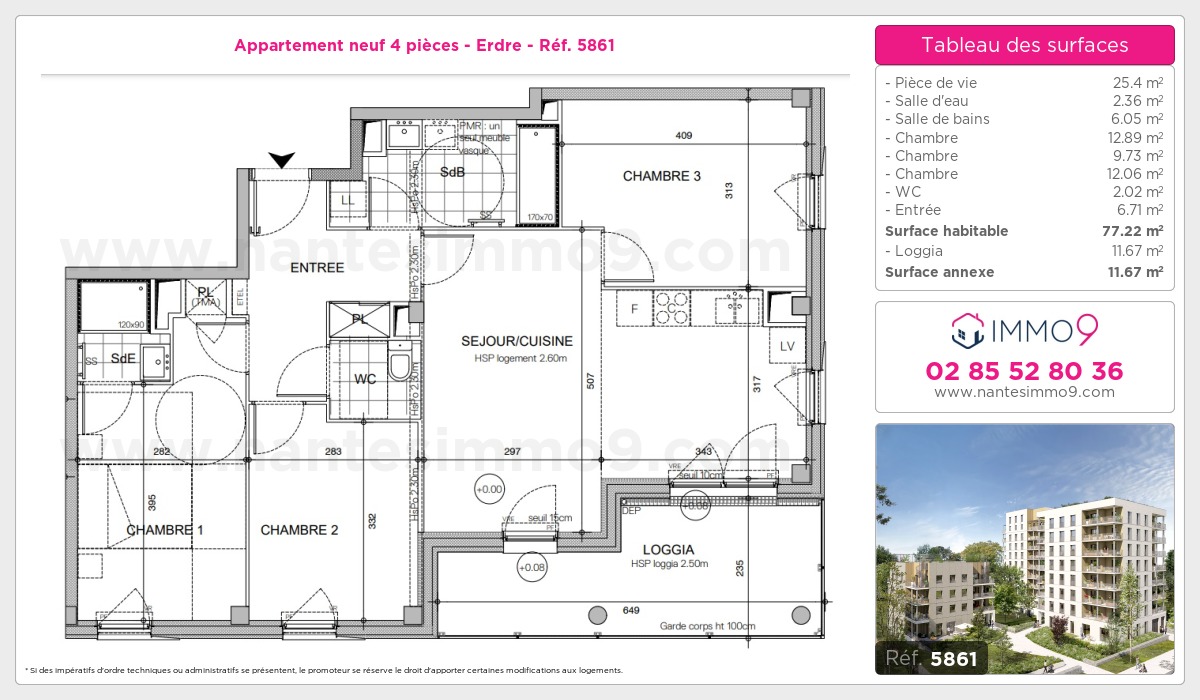 Plan et surfaces, Programme neuf Nantes : Erdre Référence n° 5861