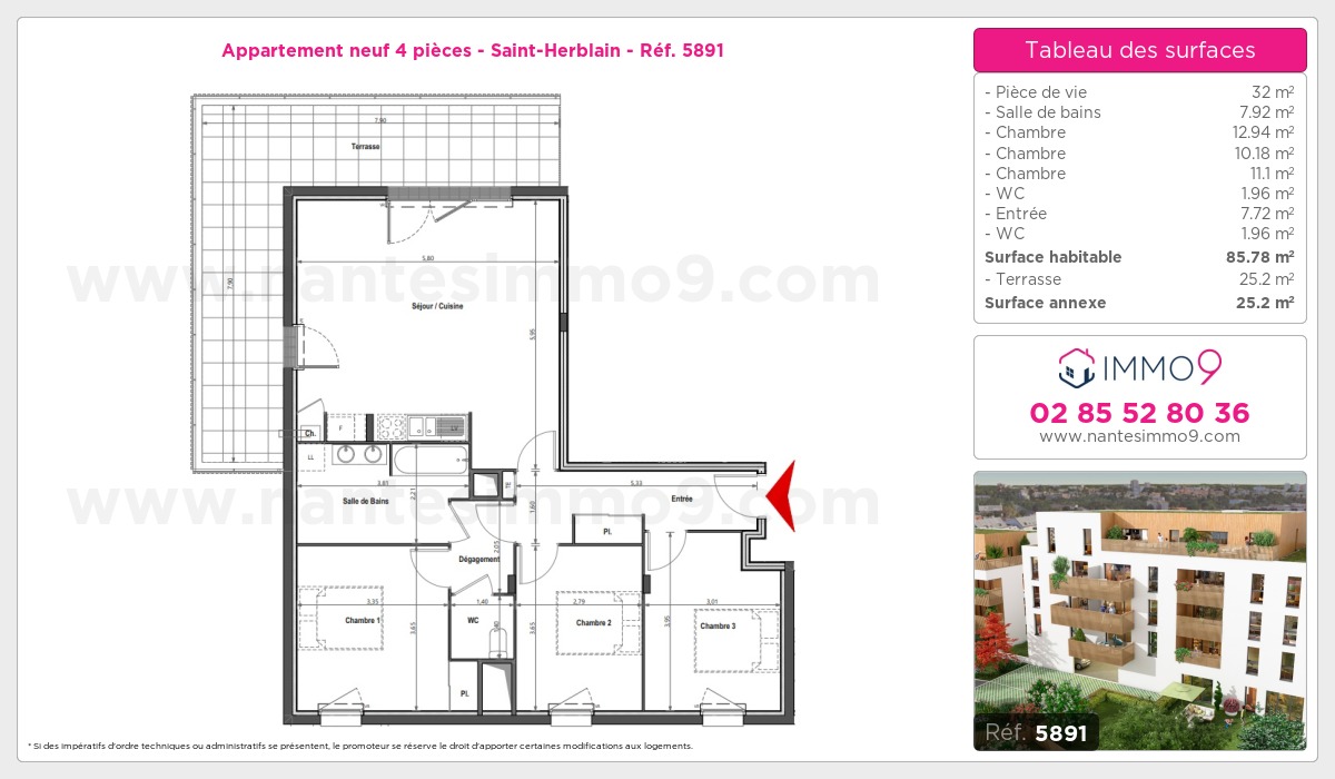 Plan et surfaces, Programme neuf Saint-Herblain Référence n° 5891