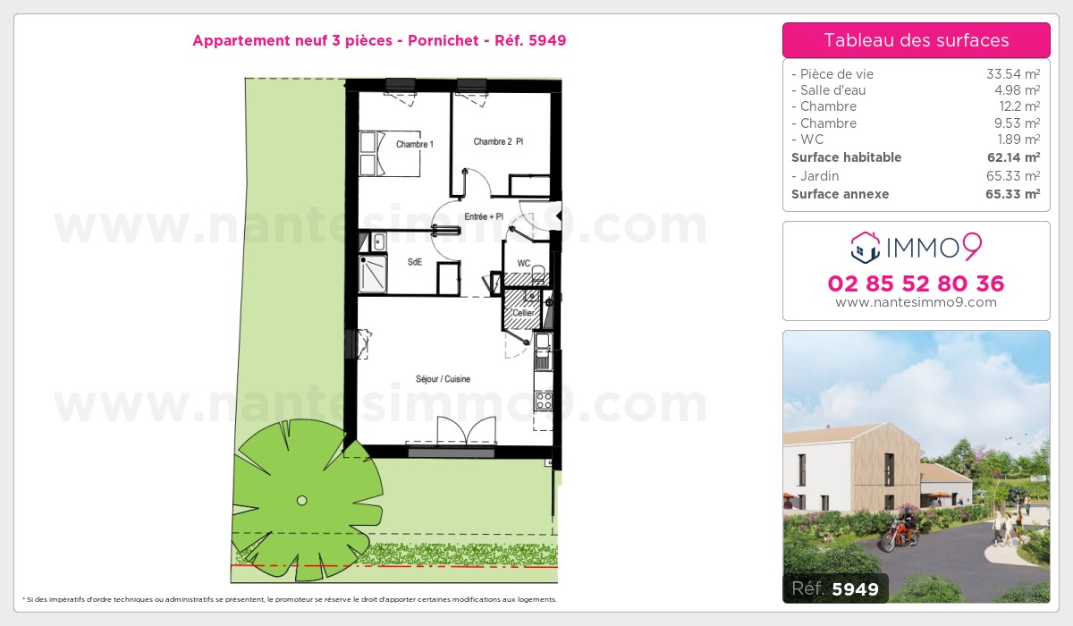 Plan et surfaces, Programme neuf Pornichet Référence n° 5949