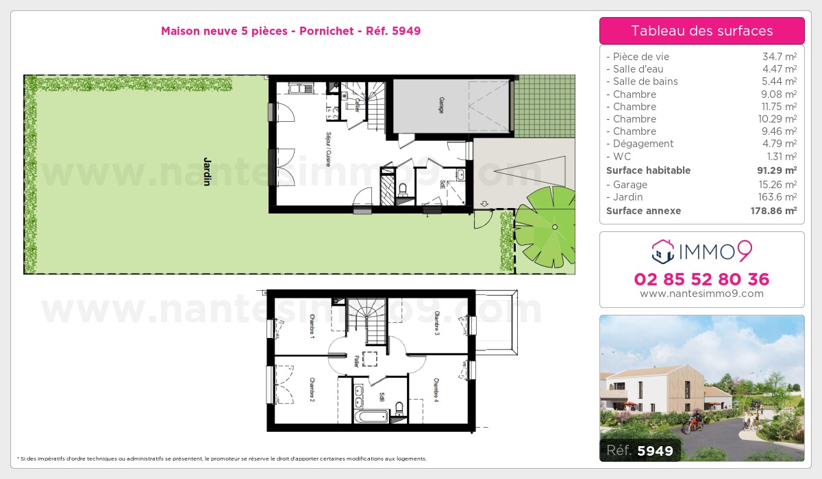 Plan et surfaces, Programme neuf Pornichet Référence n° 5949