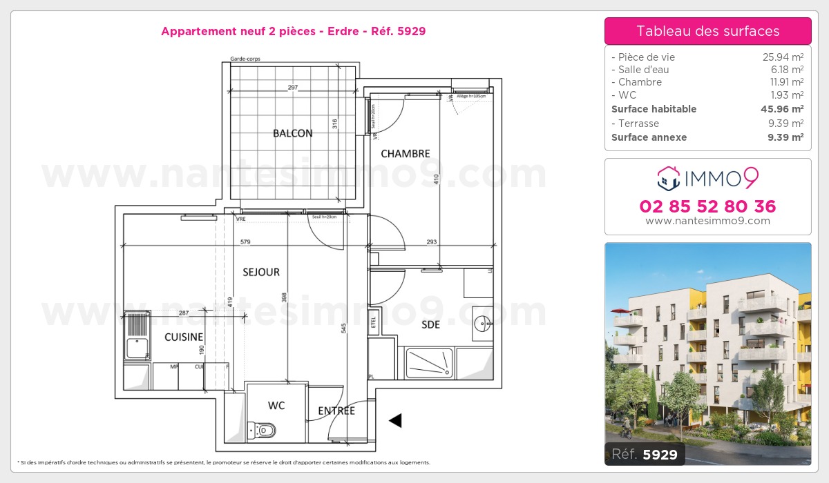 Plan et surfaces, Programme neuf Nantes : Erdre Référence n° 5929