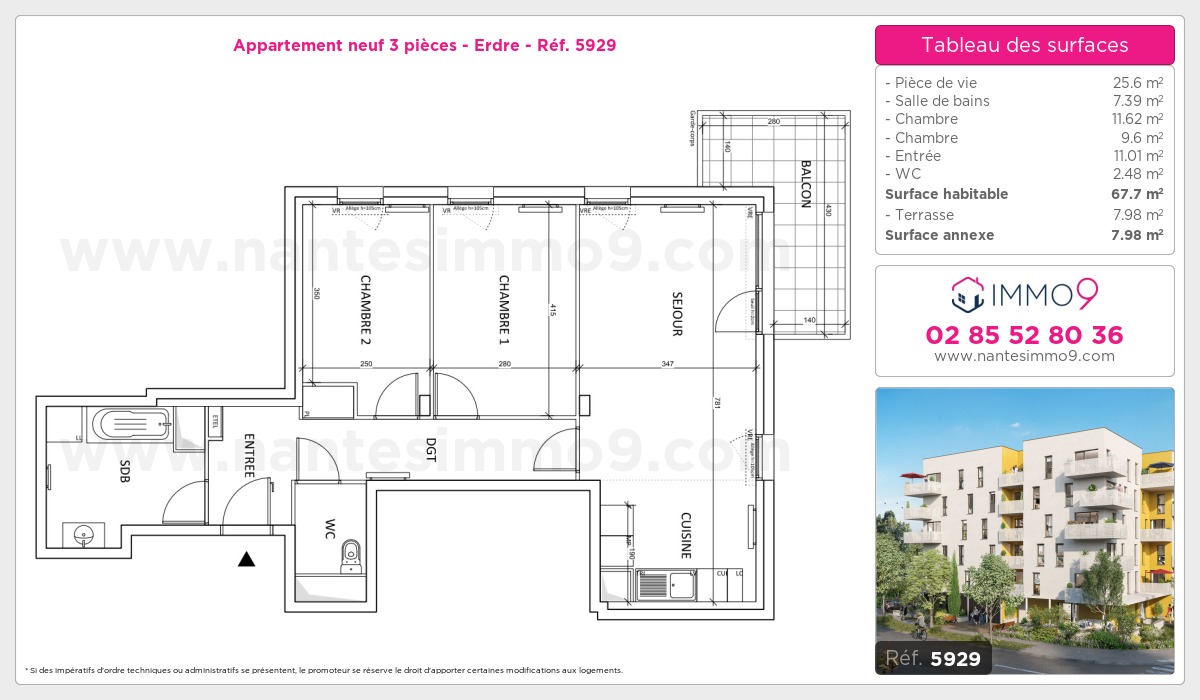 Plan et surfaces, Programme neuf Nantes : Erdre Référence n° 5929