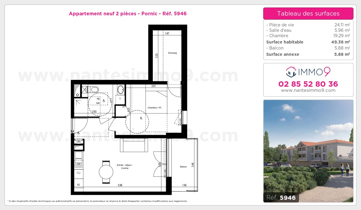 Plan et surfaces, Programme neuf Pornic Référence n° 5946