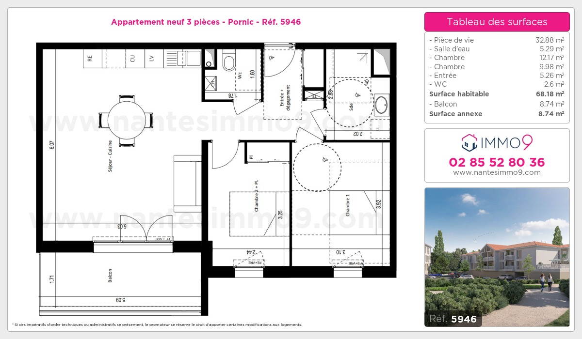 Plan et surfaces, Programme neuf Pornic Référence n° 5946