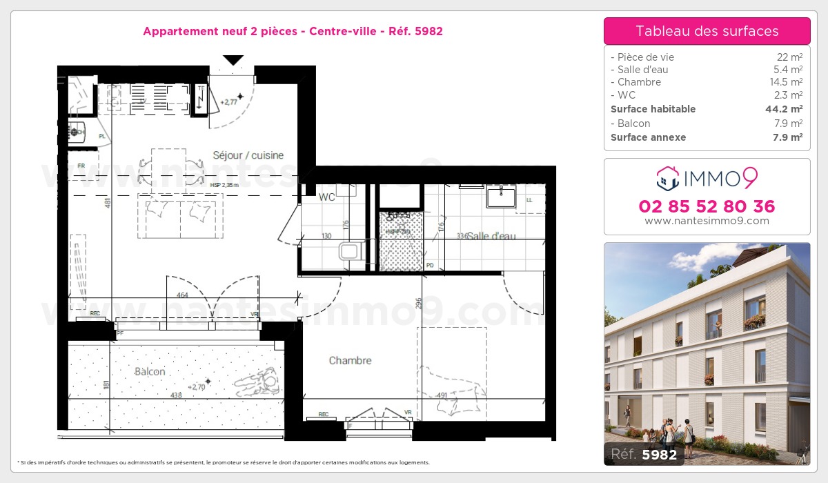 Plan et surfaces, Programme neuf Nantes : Centre-ville Référence n° 5982