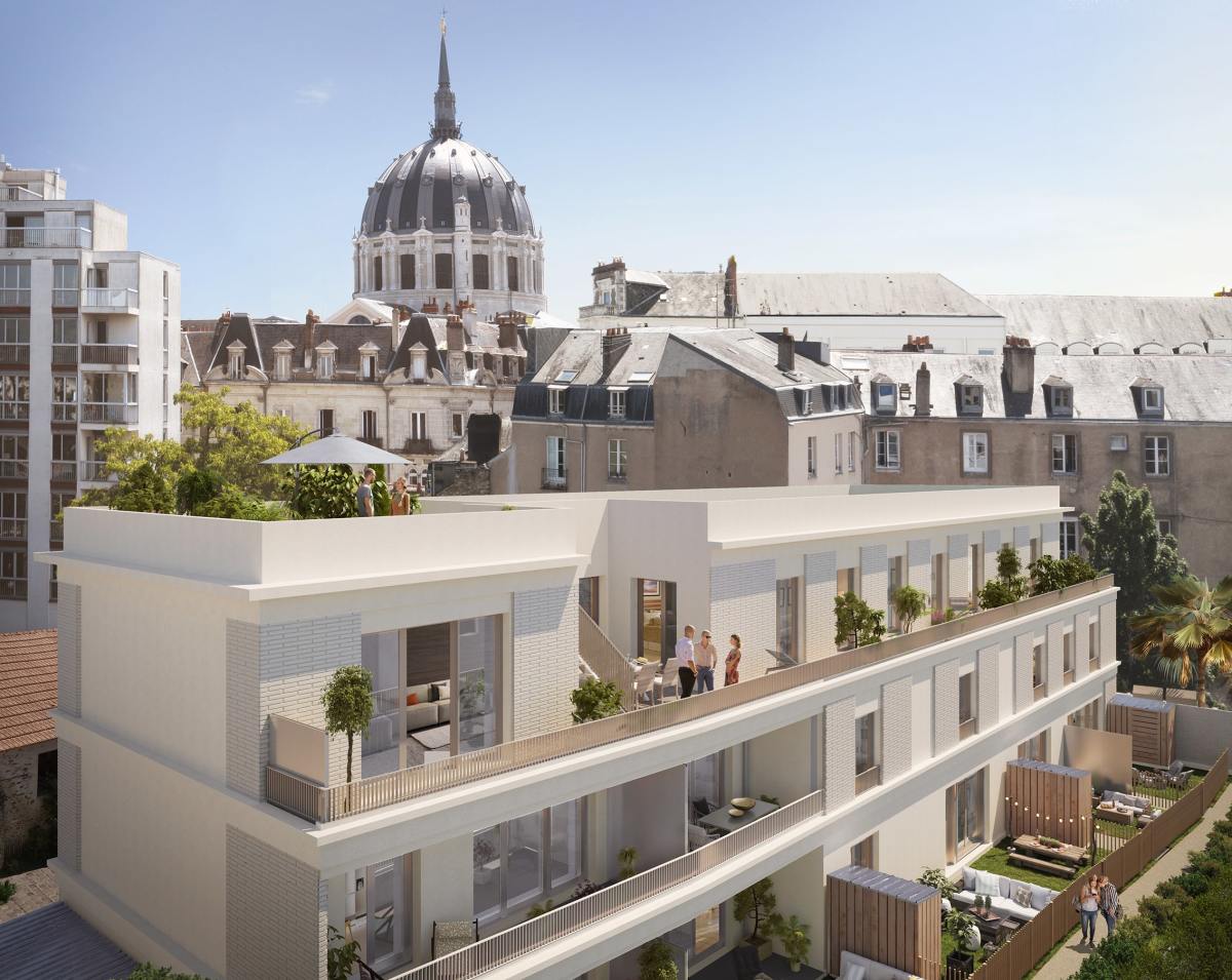  Appartement haut de gamme Nantes – Vue sur la résidence Baïa et le dôme de l’église Notre-Dame de Bon-Port 