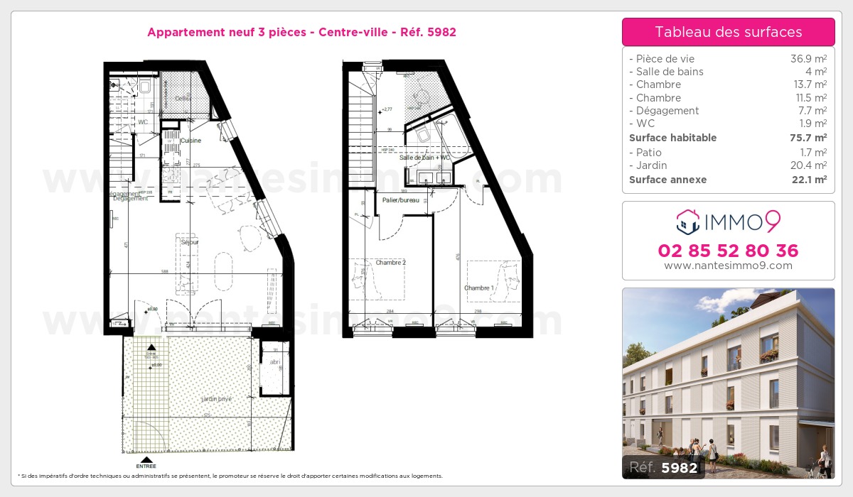 Plan et surfaces, Programme neuf Nantes : Centre-ville Référence n° 5982