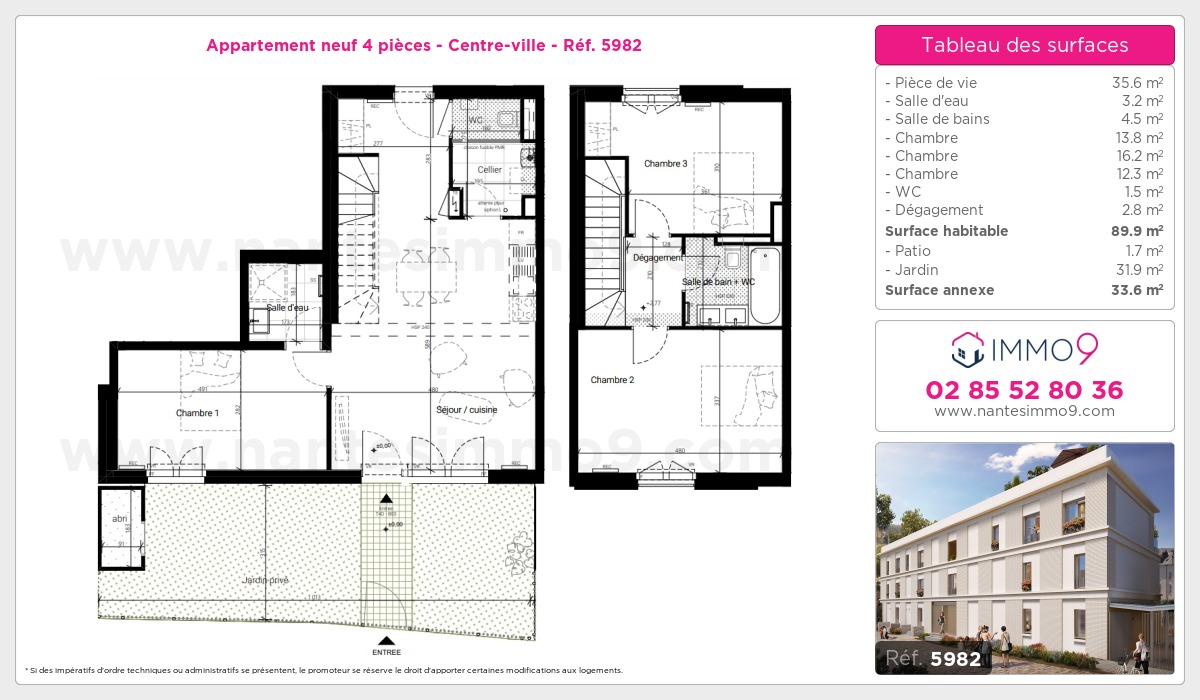 Plan et surfaces, Programme neuf Nantes : Centre-ville Référence n° 5982