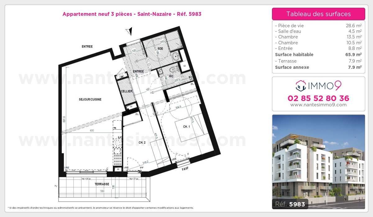 Plan et surfaces, Programme neuf Saint-Nazaire Référence n° 5983