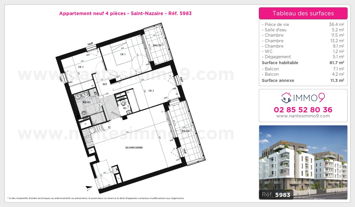 Plan et surfaces, Programme neuf Saint-Nazaire Référence n° 5983