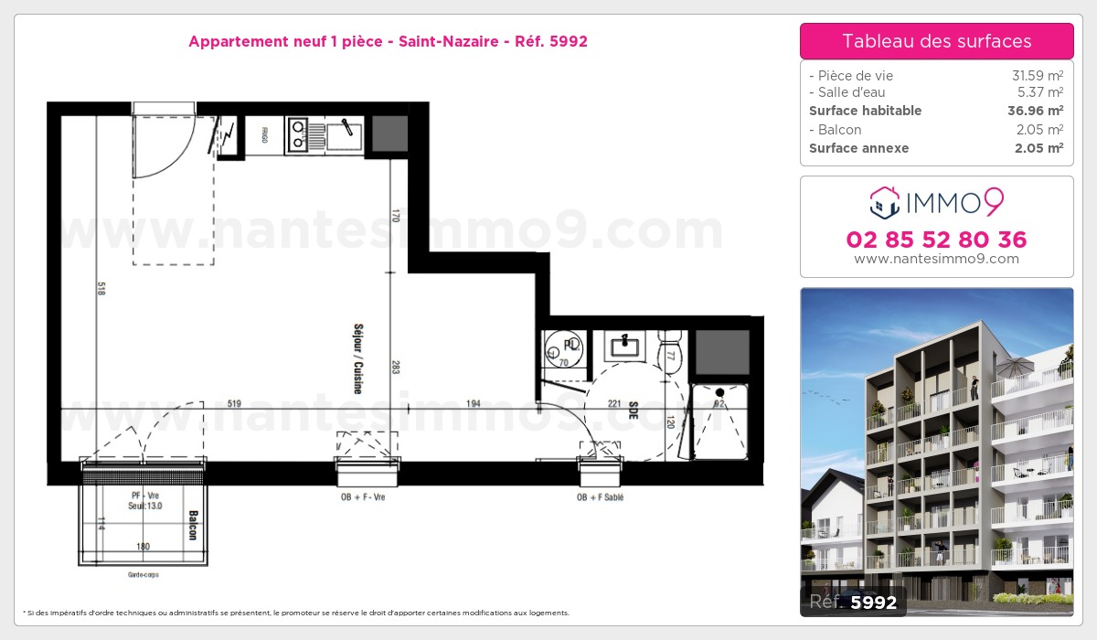 Plan et surfaces, Programme neuf Saint-Nazaire Référence n° 5992