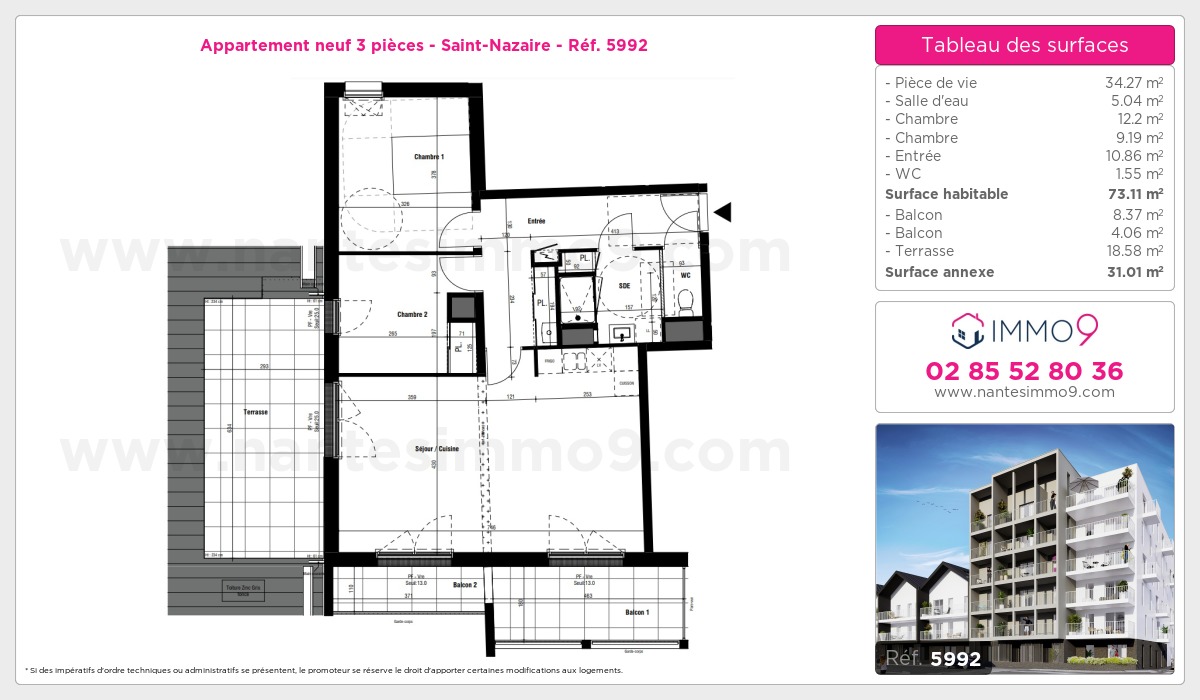 Plan et surfaces, Programme neuf Saint-Nazaire Référence n° 5992