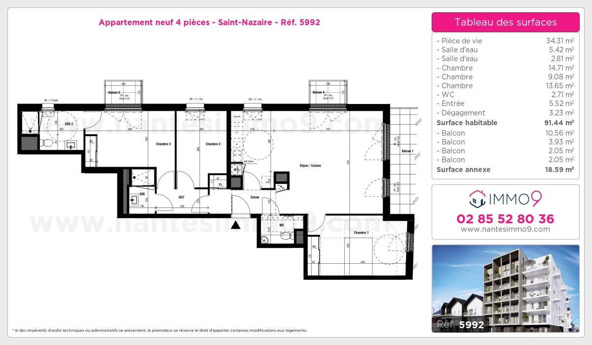 Plan et surfaces, Programme neuf Saint-Nazaire Référence n° 5992