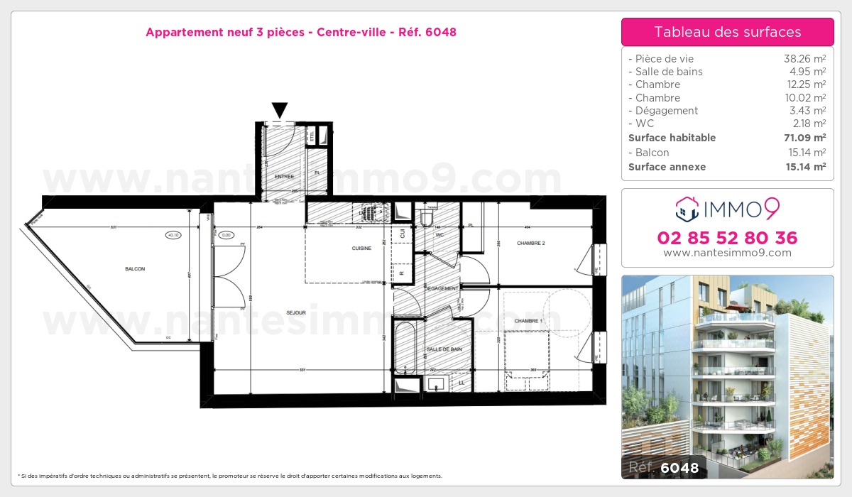Plan et surfaces, Programme neuf Nantes : Centre-ville Référence n° 6048