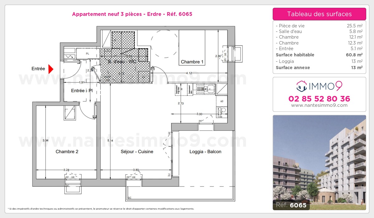 Plan et surfaces, Programme neuf Nantes : Erdre Référence n° 6065