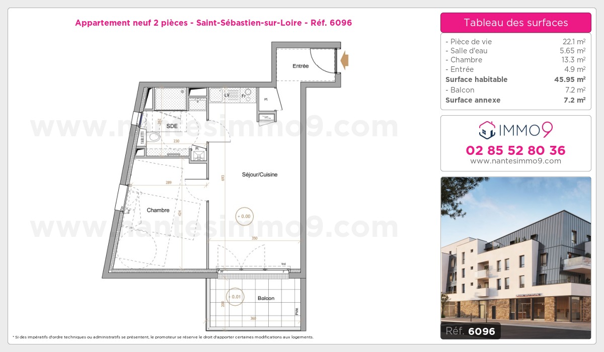 Plan et surfaces, Programme neuf Saint-Sébastien-sur-Loire Référence n° 6096