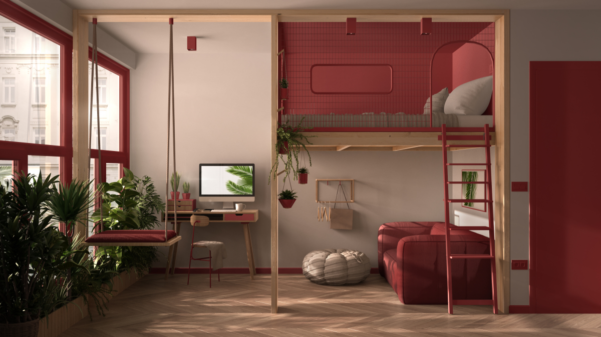 Aménager un studio à Nantes – Vue sur un salon et son lit en mezzanine