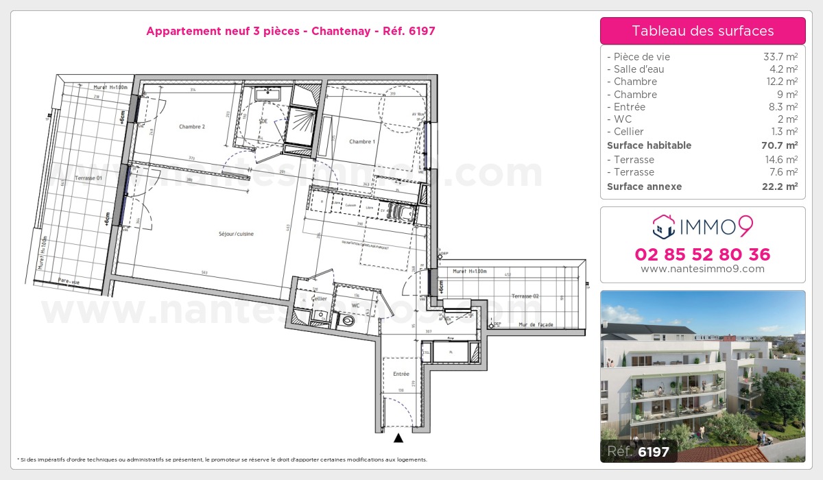 Plan et surfaces, Programme neuf Nantes : Chantenay Référence n° 6197