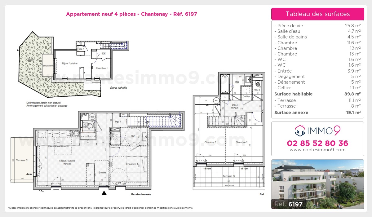 Plan et surfaces, Programme neuf Nantes : Chantenay Référence n° 6197