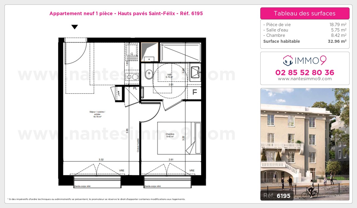 Plan et surfaces, Programme neuf Nantes : Hauts pavés Saint-Félix Référence n° 6195
