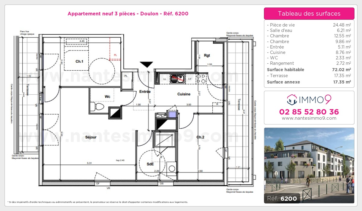 Plan et surfaces, Programme neuf Nantes : Doulon Référence n° 6200