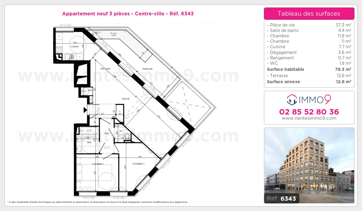 Plan et surfaces, Programme neuf Nantes : Centre-ville Référence n° 6343