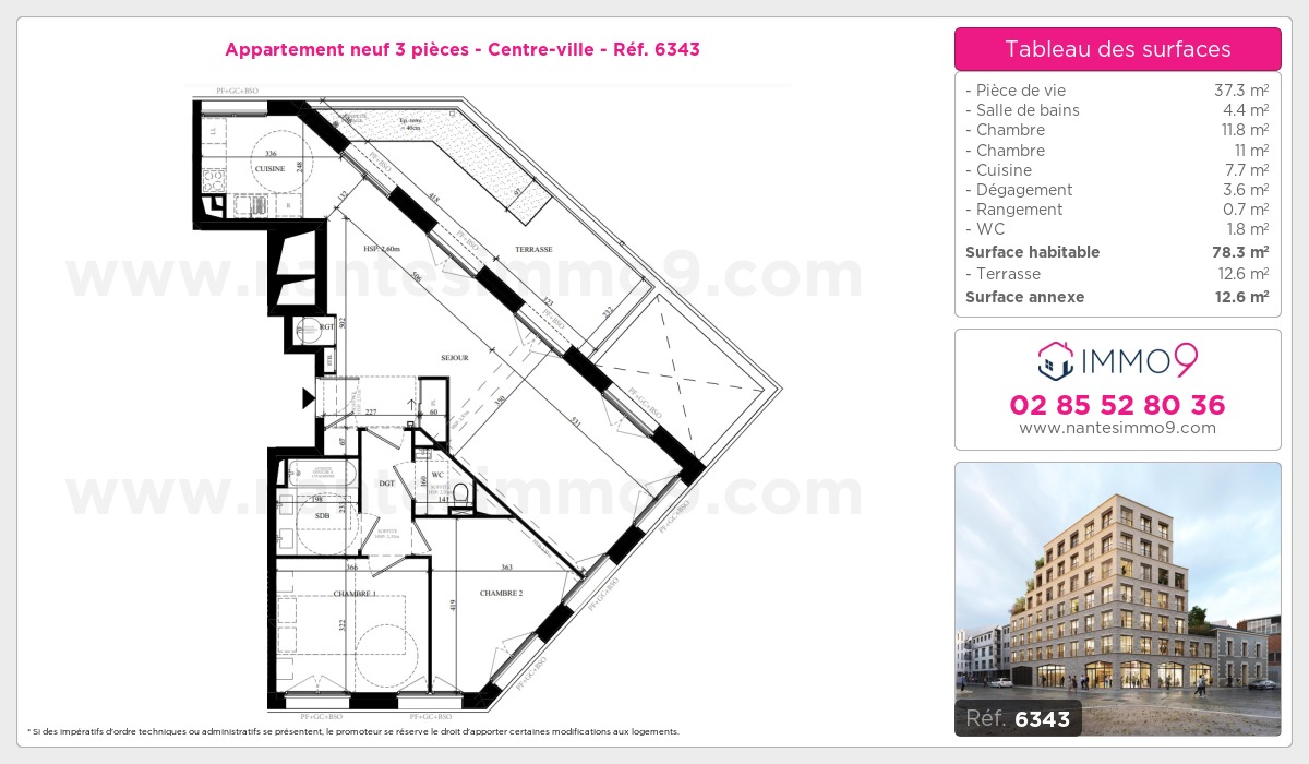 Plan et surfaces, Programme neuf Nantes : Centre-ville Référence n° 6343