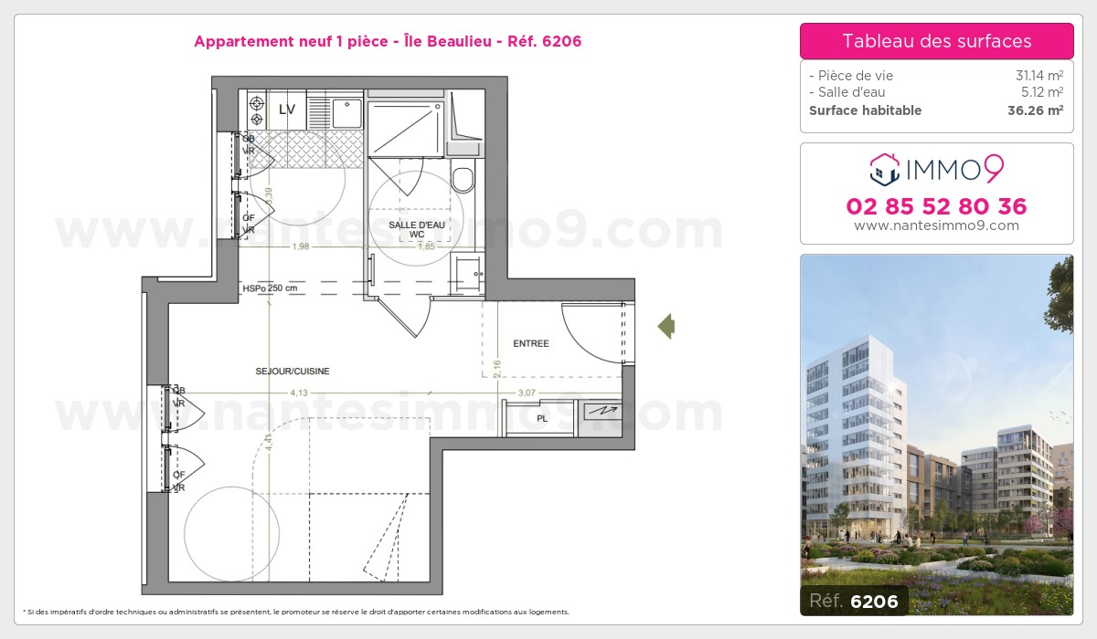 Plan et surfaces, Programme neuf Nantes : Île Beaulieu Référence n° 6206