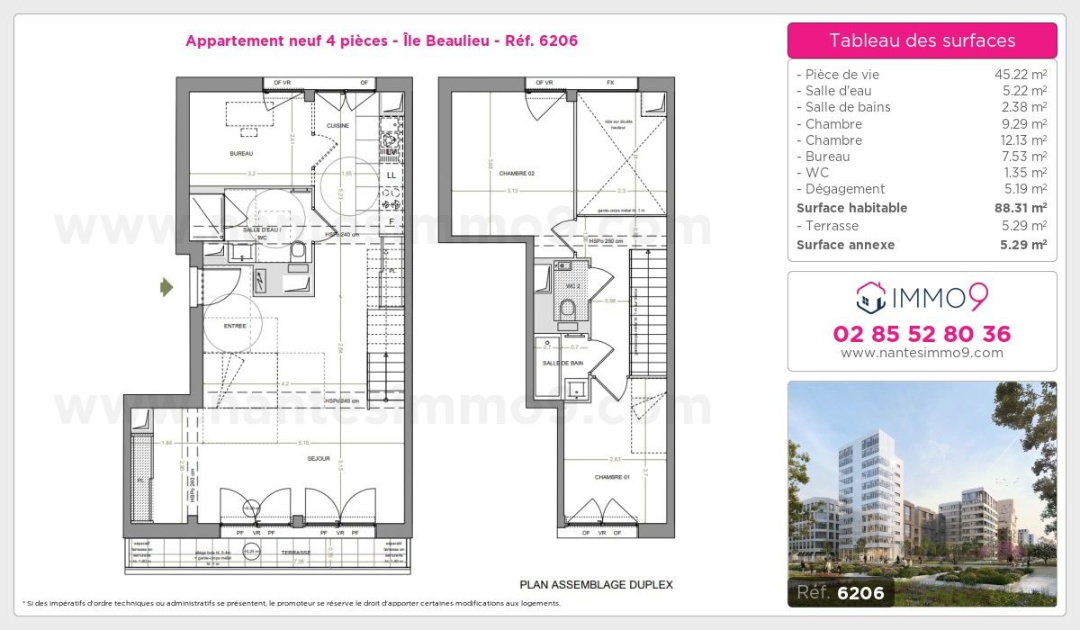Plan et surfaces, Programme neuf Nantes : Île Beaulieu Référence n° 6206