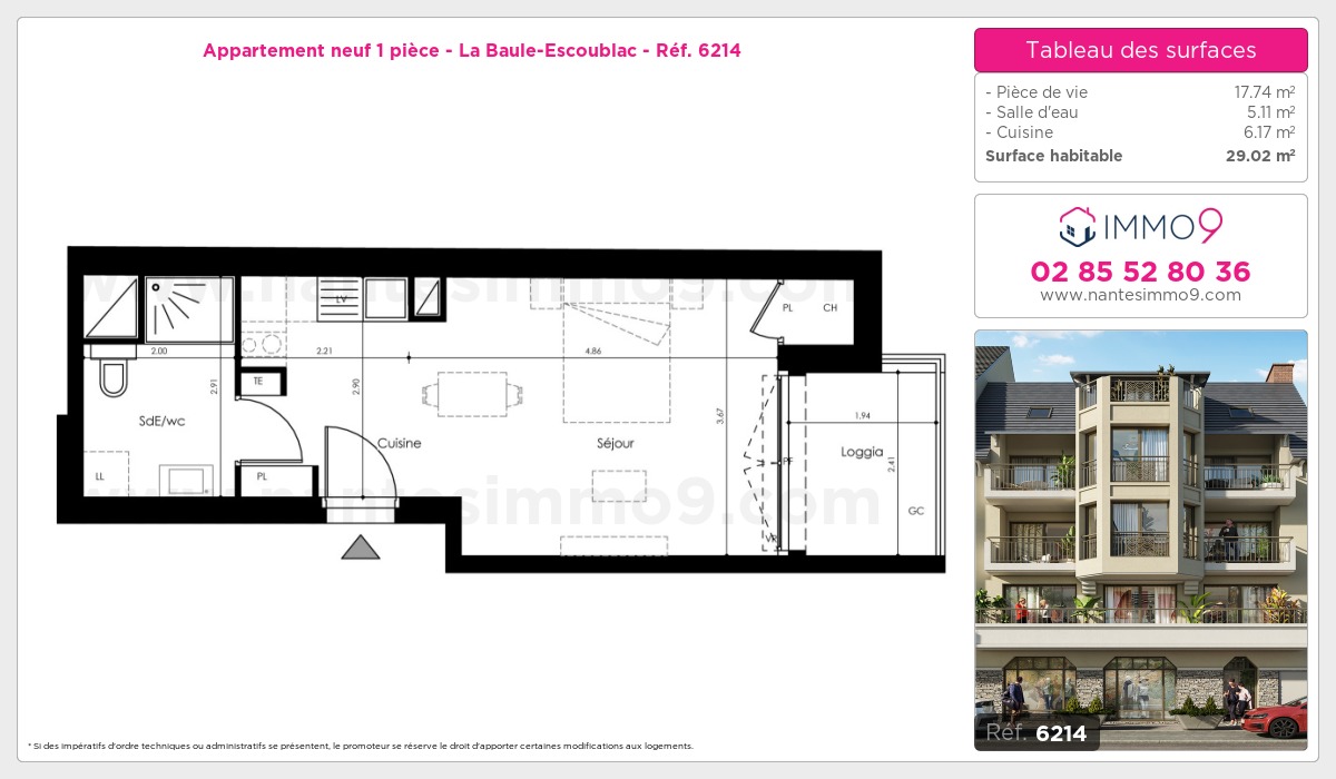 Plan et surfaces, Programme neuf Baule-Escoublac Référence n° 6214