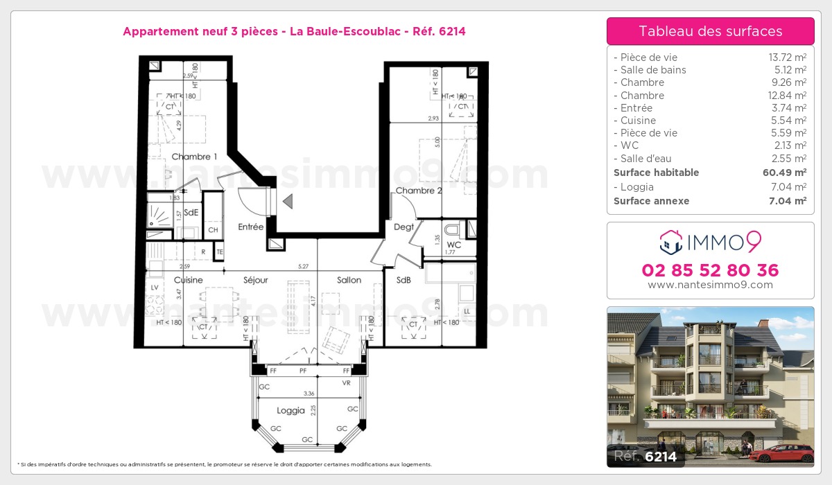Plan et surfaces, Programme neuf Baule-Escoublac Référence n° 6214