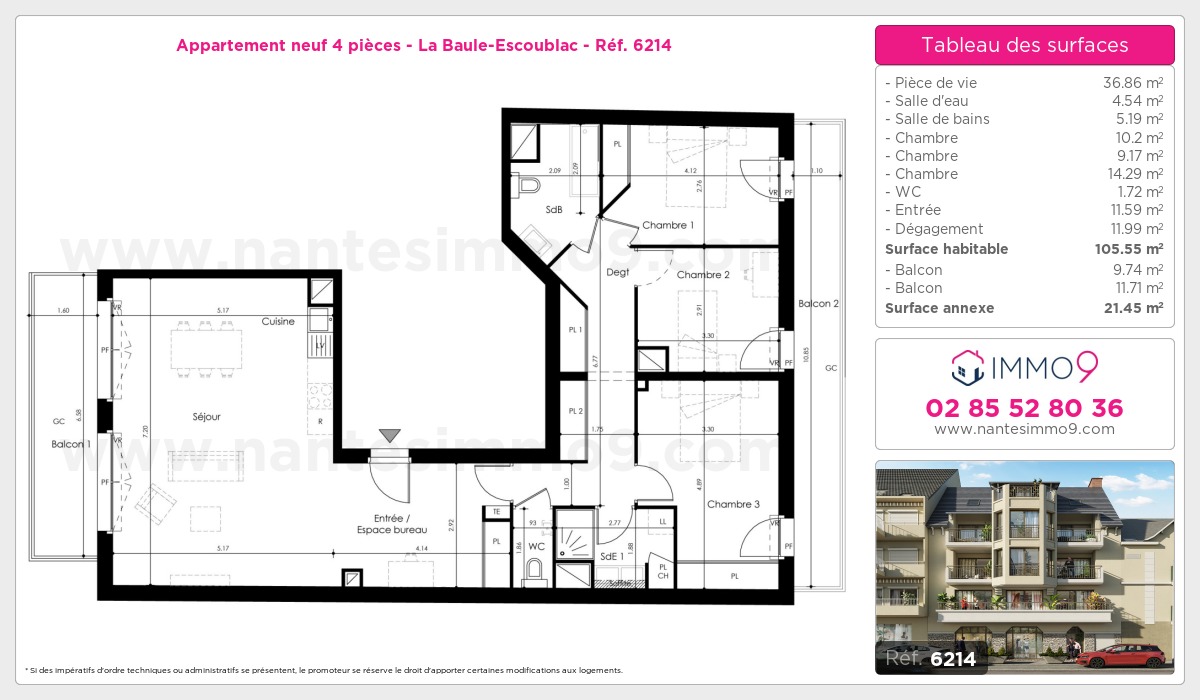 Plan et surfaces, Programme neuf Baule-Escoublac Référence n° 6214