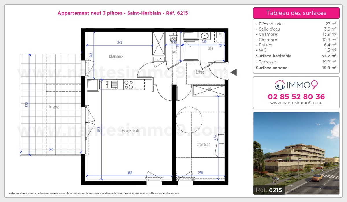 Plan et surfaces, Programme neuf Saint-Herblain Référence n° 6215