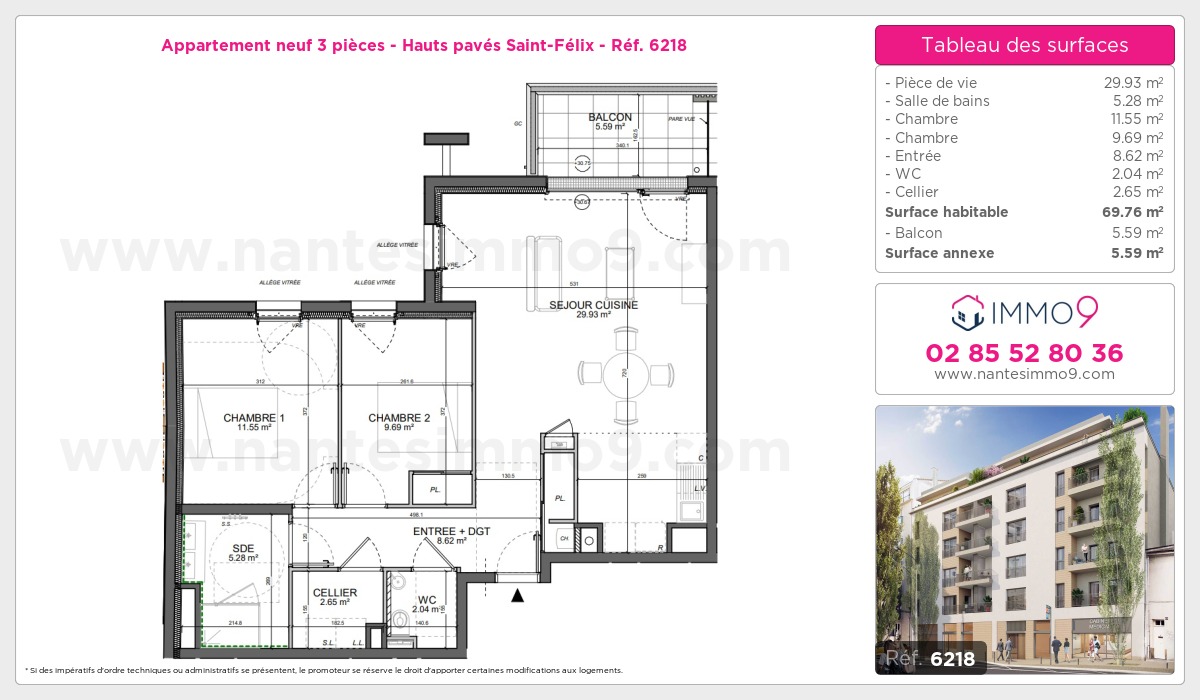 Plan et surfaces, Programme neuf Nantes : Hauts pavés Saint-Félix Référence n° 6218