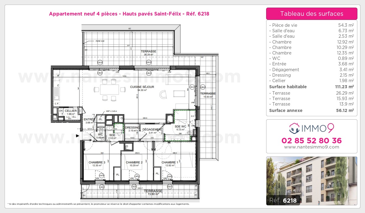 Plan et surfaces, Programme neuf Nantes : Hauts pavés Saint-Félix Référence n° 6218