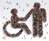 Normes PMR logement neuf – Un important groupe de personnes rassemblées pour former un fauteuil roulant vu de haut