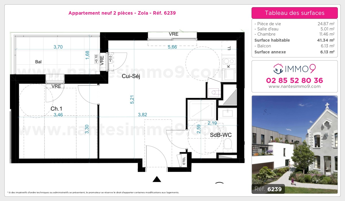 Plan et surfaces, Programme neuf Nantes : Zola Référence n° 6239