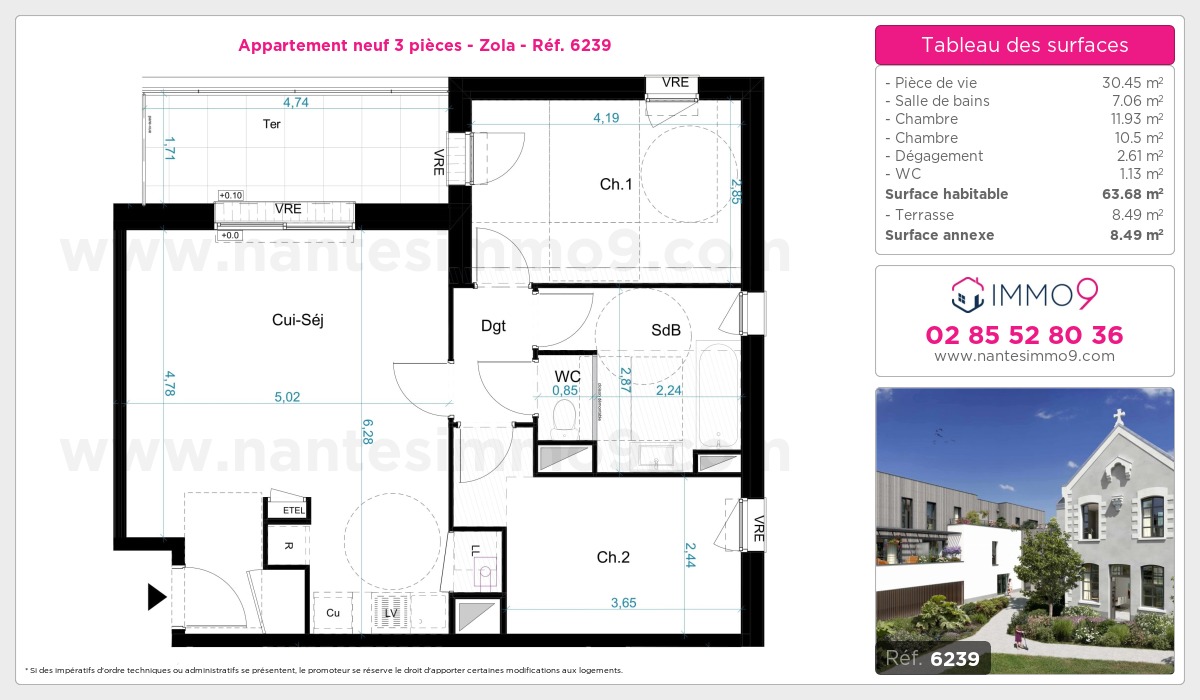 Plan et surfaces, Programme neuf Nantes : Zola Référence n° 6239