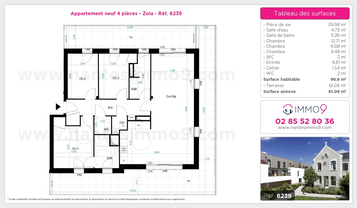 Plan et surfaces, Programme neuf Nantes : Zola Référence n° 6239